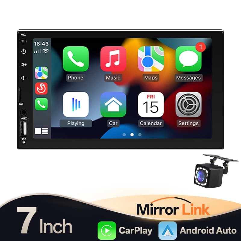 Hippcron 7 "Radio per auto 2Din Multimedia MP5 Wired Carplay Android AutoTouch Screen FM Input AUX Support Bluetooth Camera