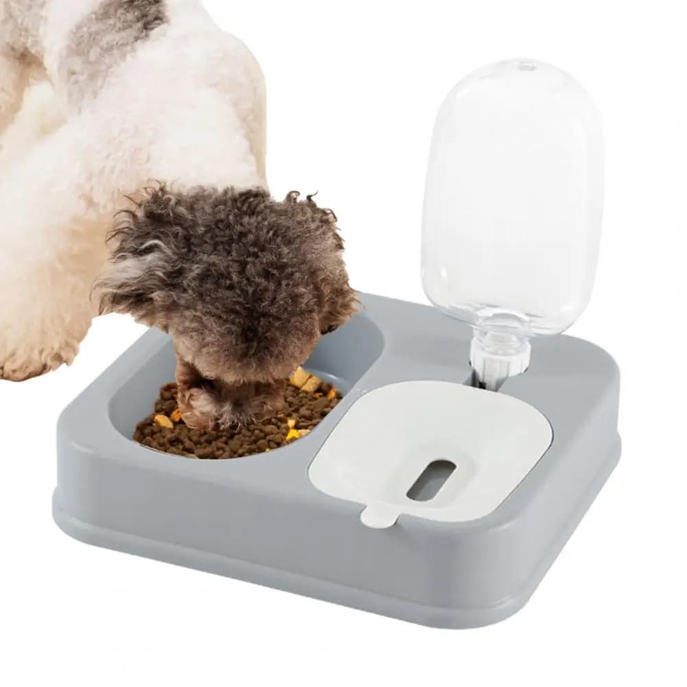 Stazione di Alimentazione per Animali 2-in-1, Ciotola Automatica con Dispenser d'Acqua, Stazione Separabile per Cibo e Acqua per Gatti