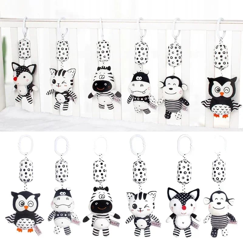 Black And White Wind Chime Newborn Educational Toy Gift Bells Soft Plush Rattle Toy Crib Hanging Bell Car Seat Travel Stroller