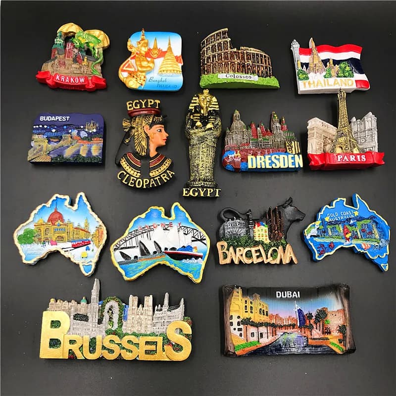 Ungheria Dubai Tailandia Polonia Egitto Italia Australia Germania Spagna Belgio Magnete da frigorifero in resina Souvenir turistico nazionale