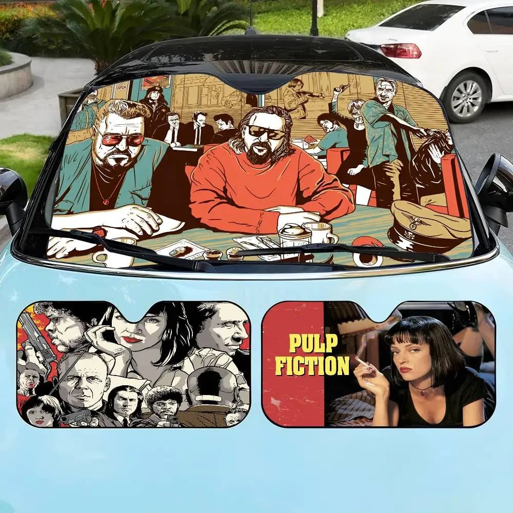 Movies Pulp Fiction Foldable Front Windshield Sunshade 70x130cm Anime Cartoon Foils Car Sun Visor Sun Shade Protect