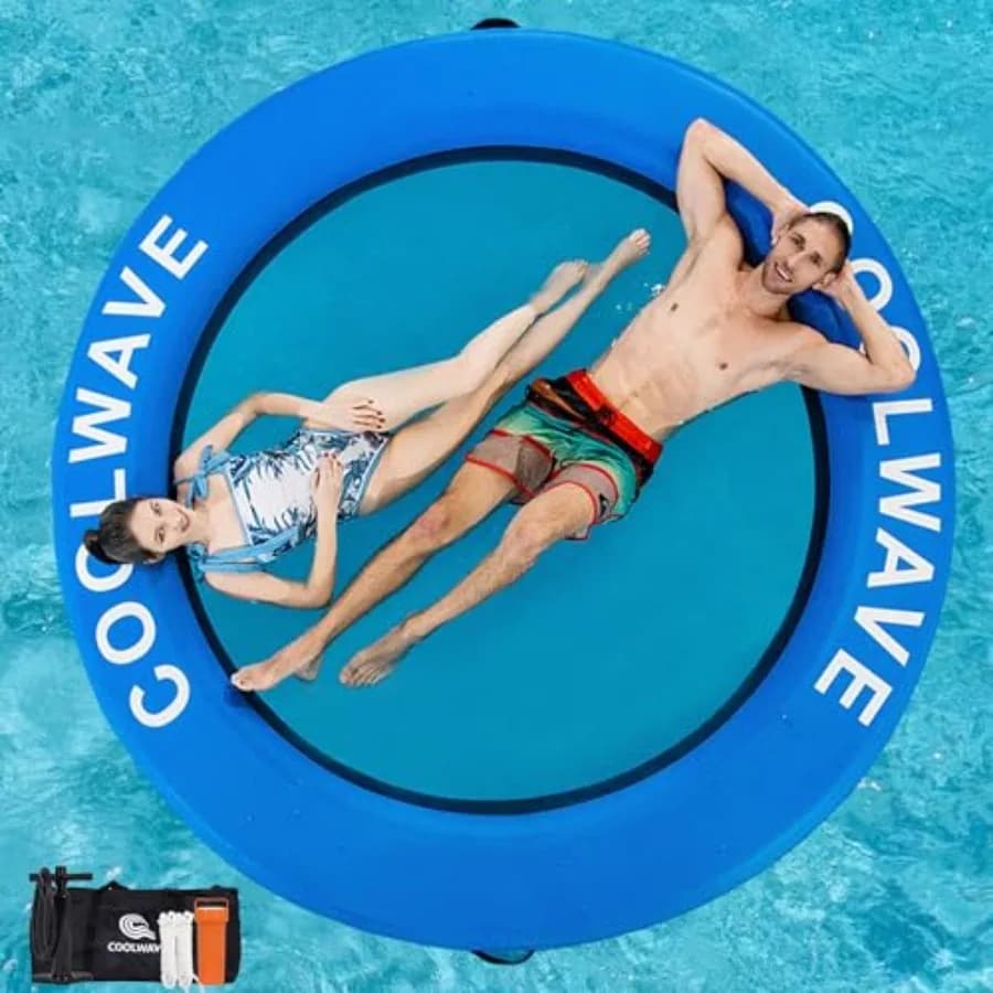 Amaca Galleggiante Gonfiabile Rotonda con Portabicchieri per Feste in Piscina e al Lago, in PVC Resistente, Blu