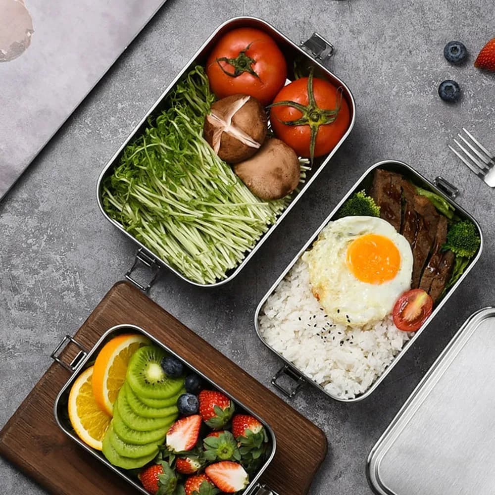 2PCS Practical 304 Stainless Steel Lunch Storage Container 1600ml Compartment Lunch Box Food Container For Camping