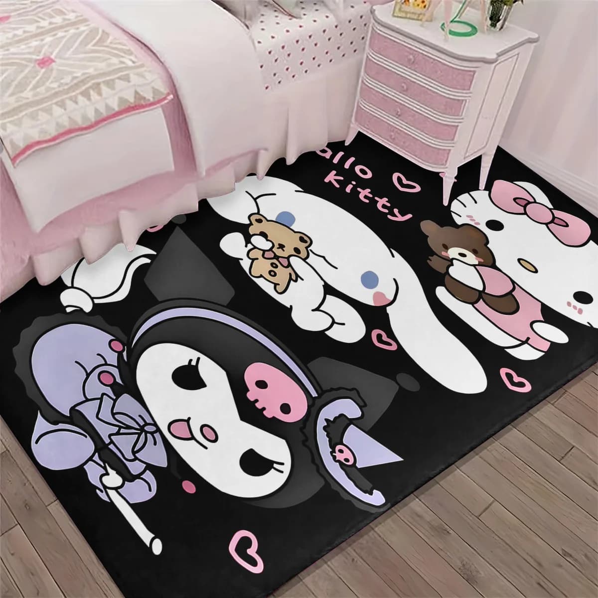 Kuluomi Tappeto Antiscivolo Hello Kitty per Halloween, Tappeto in Flanella Lavabile Adatto per Camera da Letto e Soggiorno, Grande