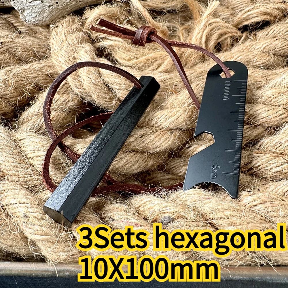 2/3Sets Hexagonal Flint Magnesium Rod with Scraper Set for Outdoor EDC Survival and Fire Making Tools