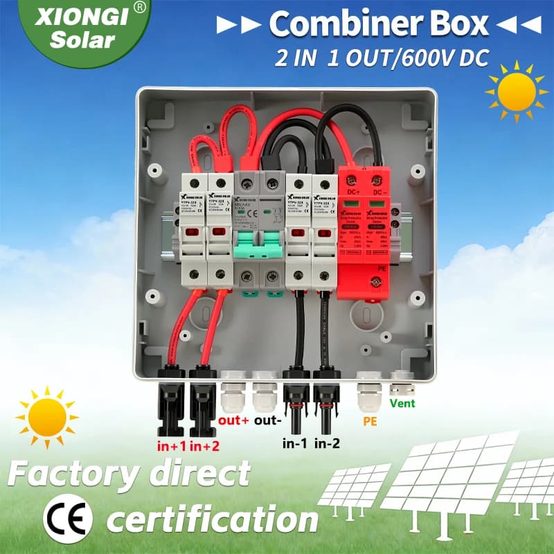 Scatola combinatrice solare fotovoltaica DC 600V Interruttore di disconnessione 2 in 1 uscita DB con fusibile MCB SPD per scatola di protezione fotovoltaica del pannello solare