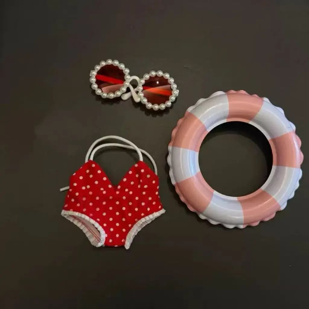 Clothes for dolls Accessories for Ropa Labubu 10 cm doll in cotton BJD Swimwear beach diving board surf bag straw