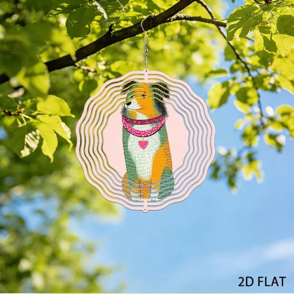Iron Pink Dog Wind Chime Outdoor Garden Art Yard Decor