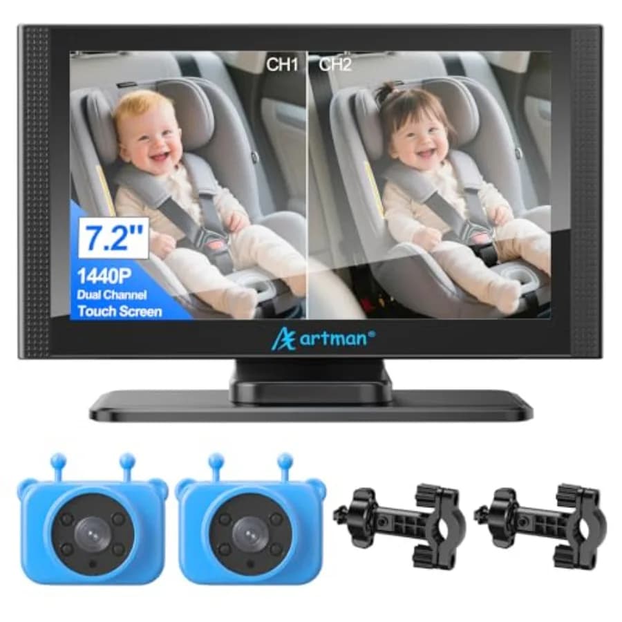 Telecamera per Auto Artman con Schermo Touch IPS da 7,2'' HD 1440P, Doppia Visione Notturna IR, Facile Installazione Senza Danni