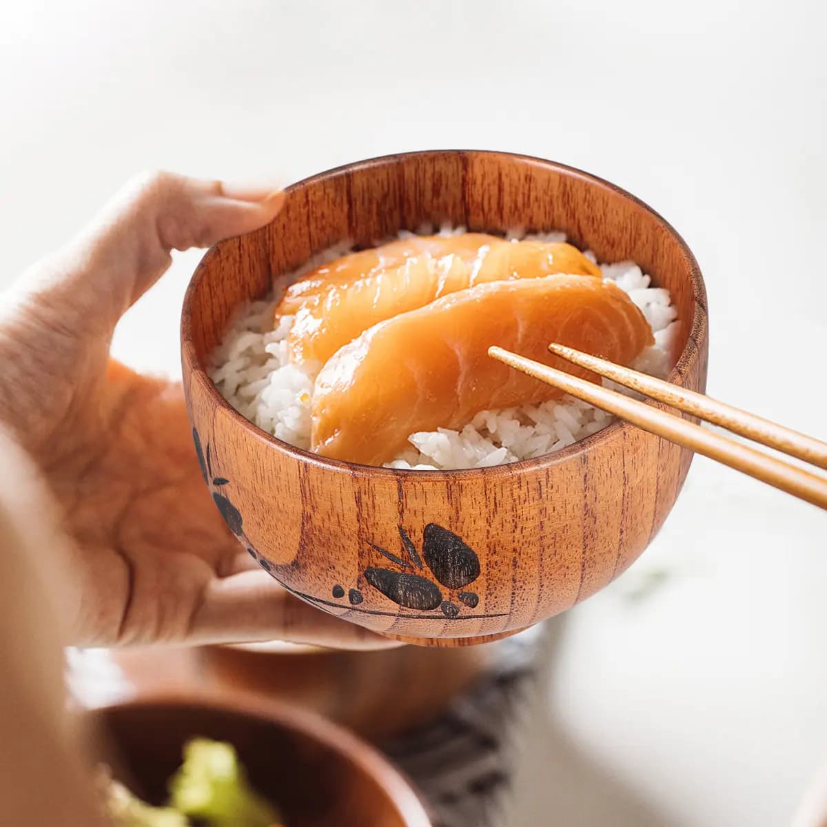 1Pcs Jujube Wood Bowl Exquisite Carved Pattern Anti-Slip Baby Wood Soup Bowl Wooden Food Container Tableware Wooden Tableware