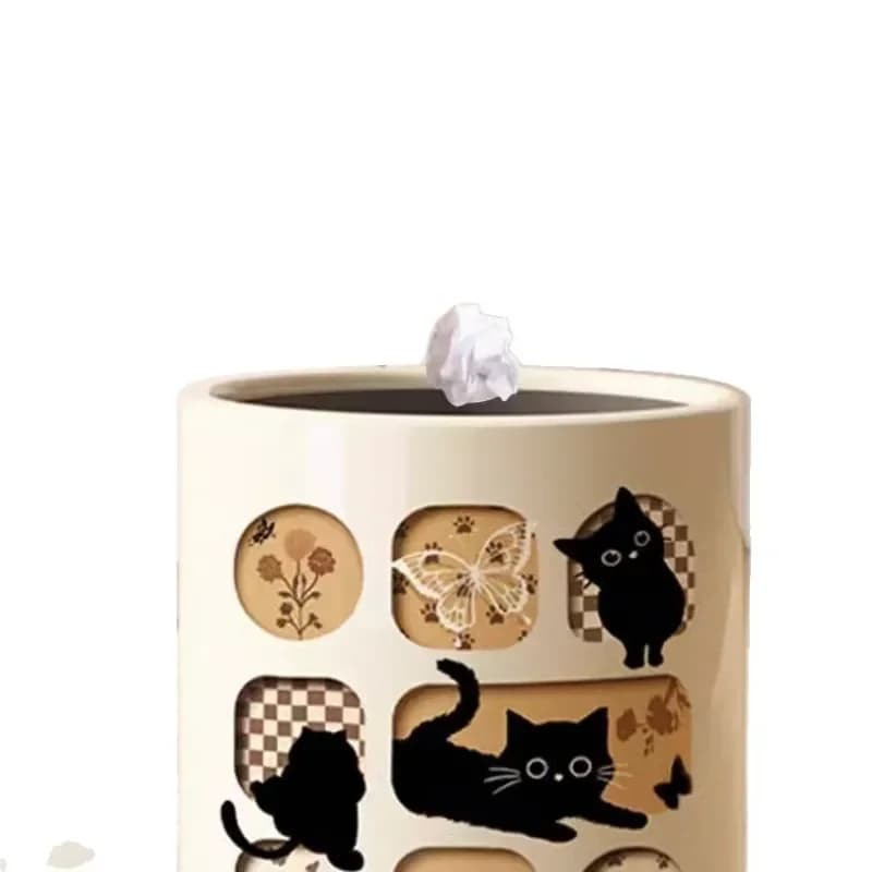 Cute Cartoon Waste Bin with Lid and Wheels for Living Room Bedroom Bathroom Home Decor Plastic Trash Can