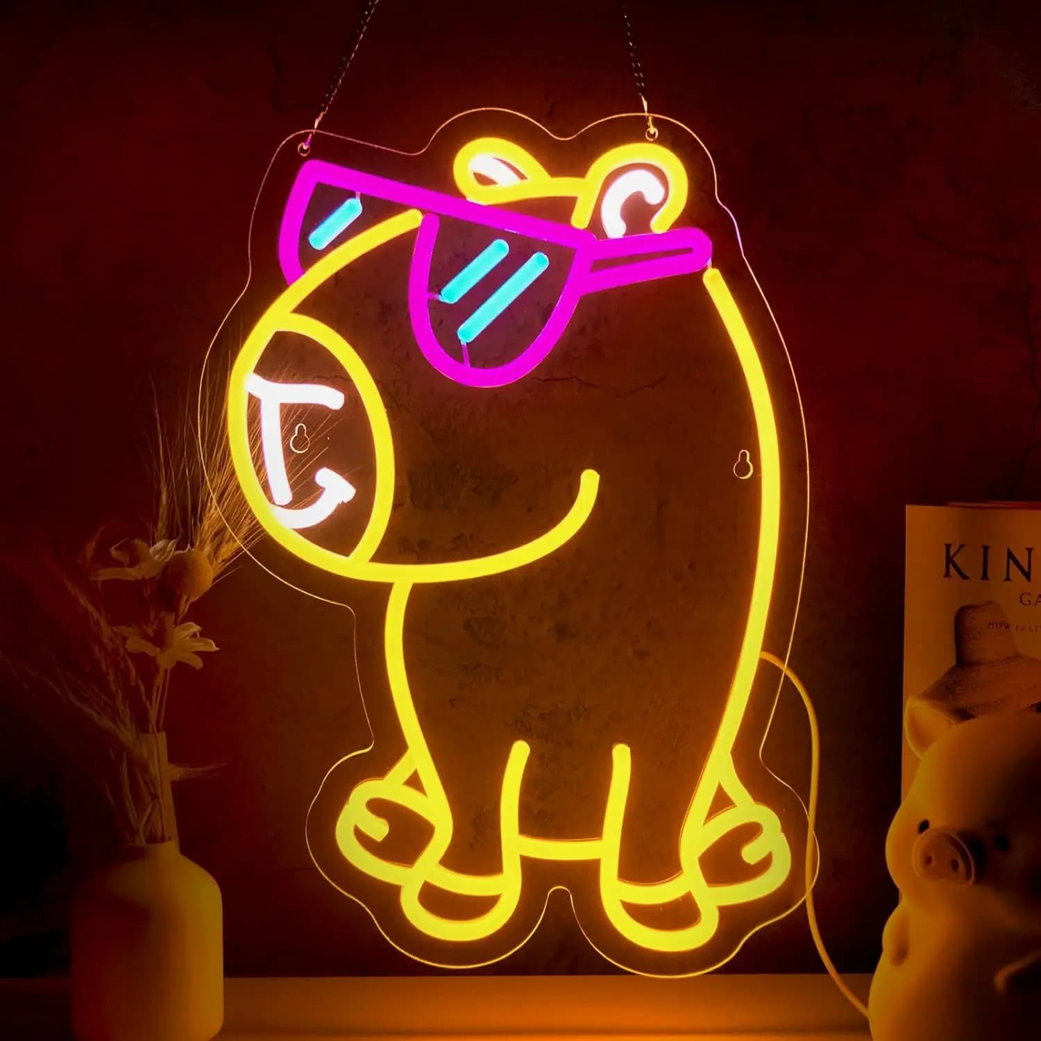 Capibara Insegna al neon con occhiali Cute Pet USB dimmerabile Luci al neon a LED per camera da letto Zoo Pet Shop Cat Cafe Decor Regalo di Natale