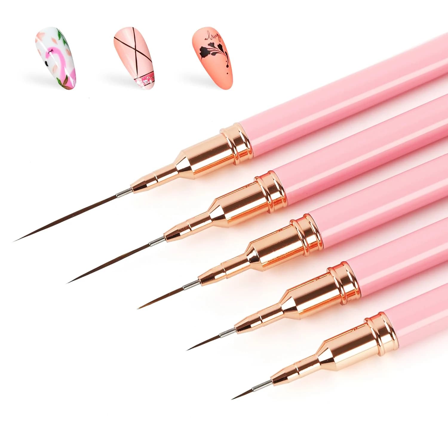 Set di 5 Pennelli per Nail Art, Kit per Gel UV, Pennelli per Strisce Francesi, Disegno e Pittura, Penna per Fiori, Strumento Professionale per Manicure