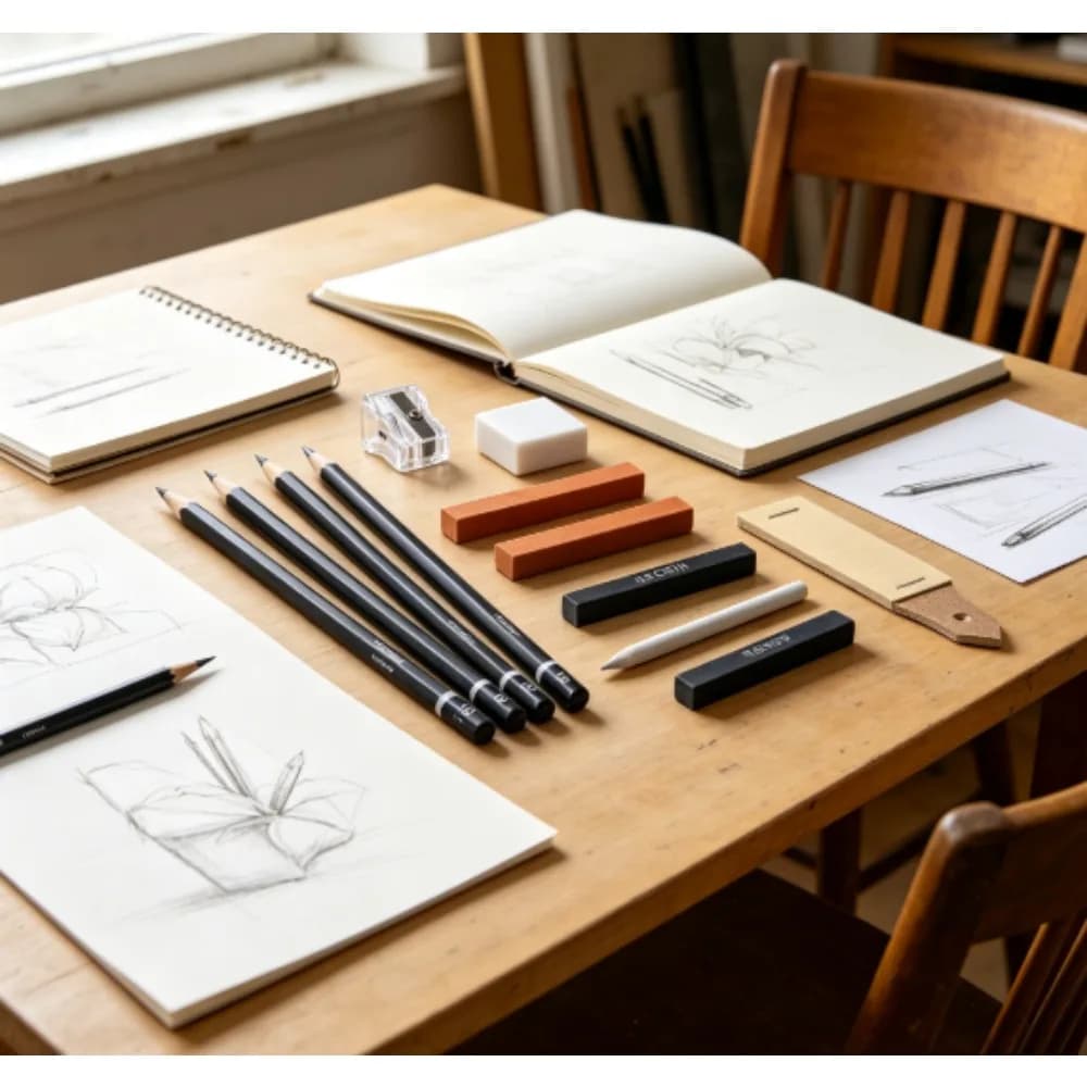 KINGART 13 Piece Sketching and Drawing Kit with Pencil, Charcoal, and Blender Tools