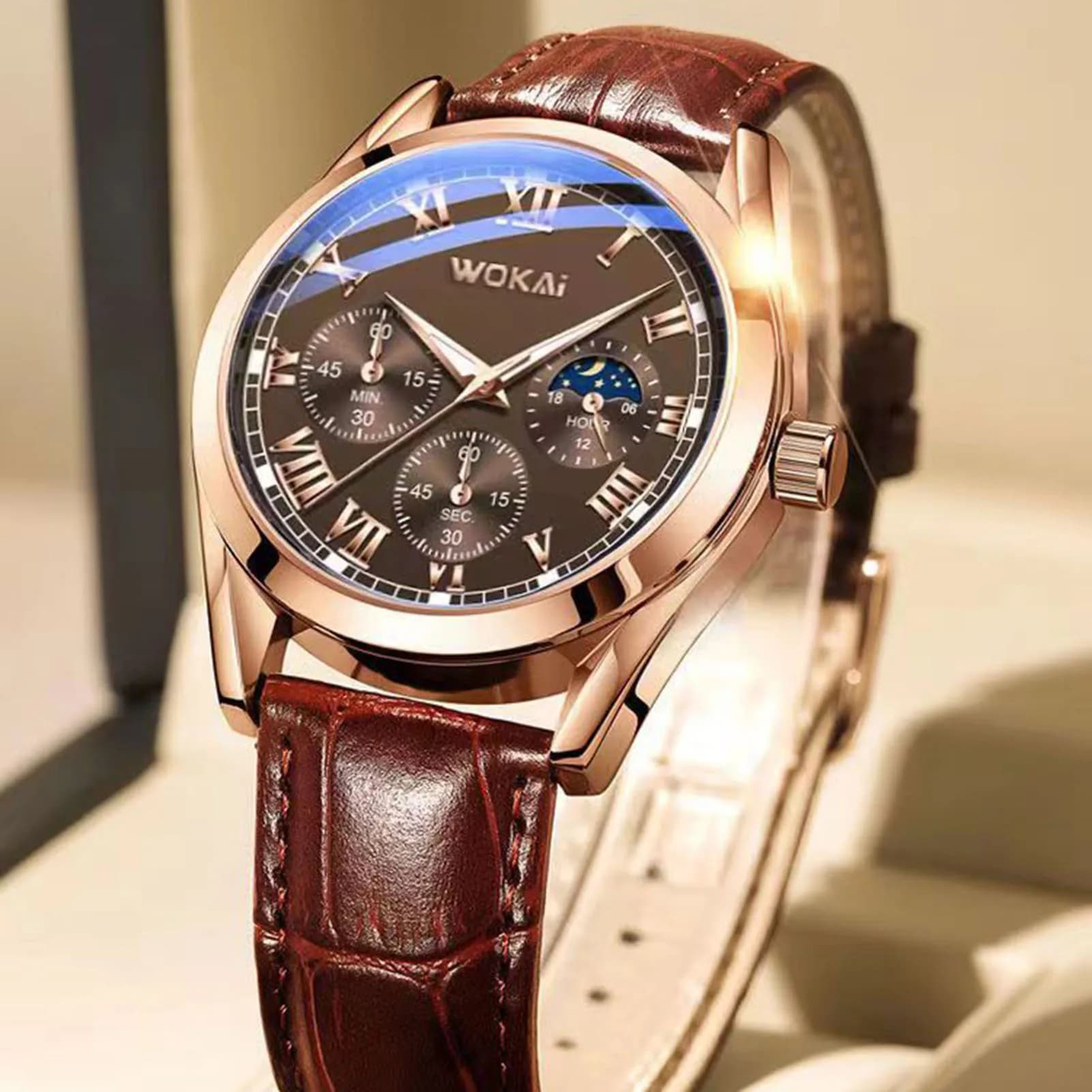 Waterproof Quartz Watch with PU Leather Strap for Men Business Fashion Casual Wrist Watch with 40 mm dial