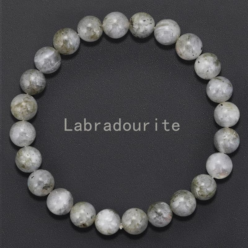 Bracciale con perline labradorite grigio da 8 mm Uomo Donna Moda Pietra naturale Bracciale in pietra flash Gioielli in cristallo naturale per coppia
