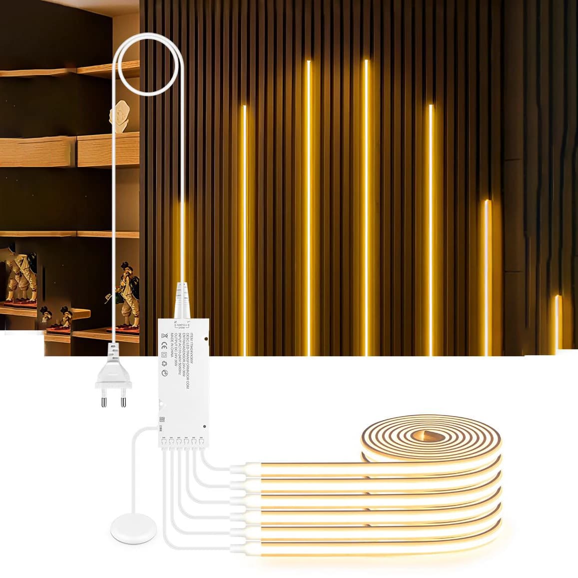 Striscia COB al neon lineare incorporata Nastro LED autoadesivo Parete TV di casa Griglia di venature del legno Tenda da parete Decorazione del soffitto incorporata