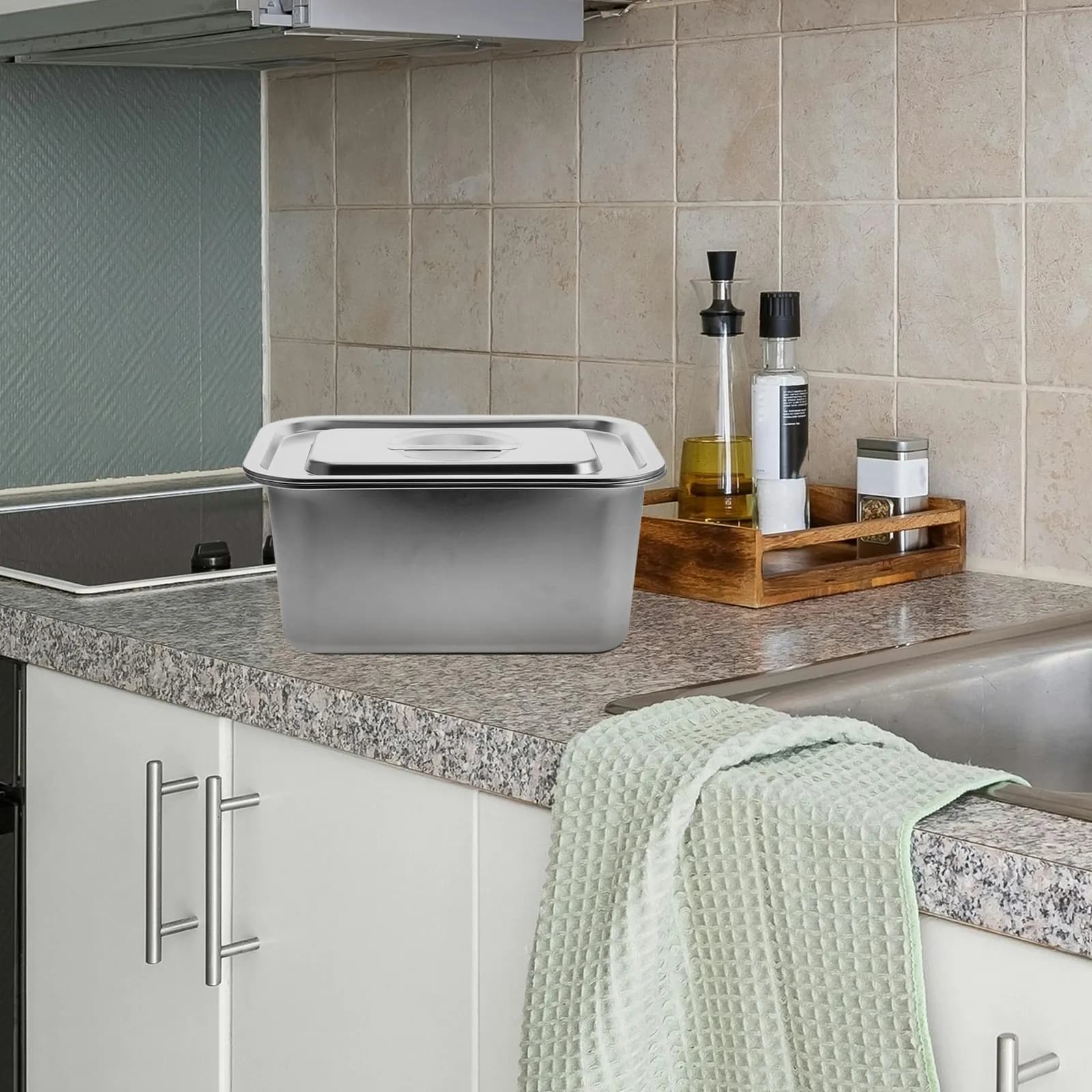 Contenitore per Compostaggio in Acciaio Inox da Cucina, Secchio per Compostaggio da Interno con Coperchio, Contenitore per Rifiuti Alimentari, Compostiera per Cucina