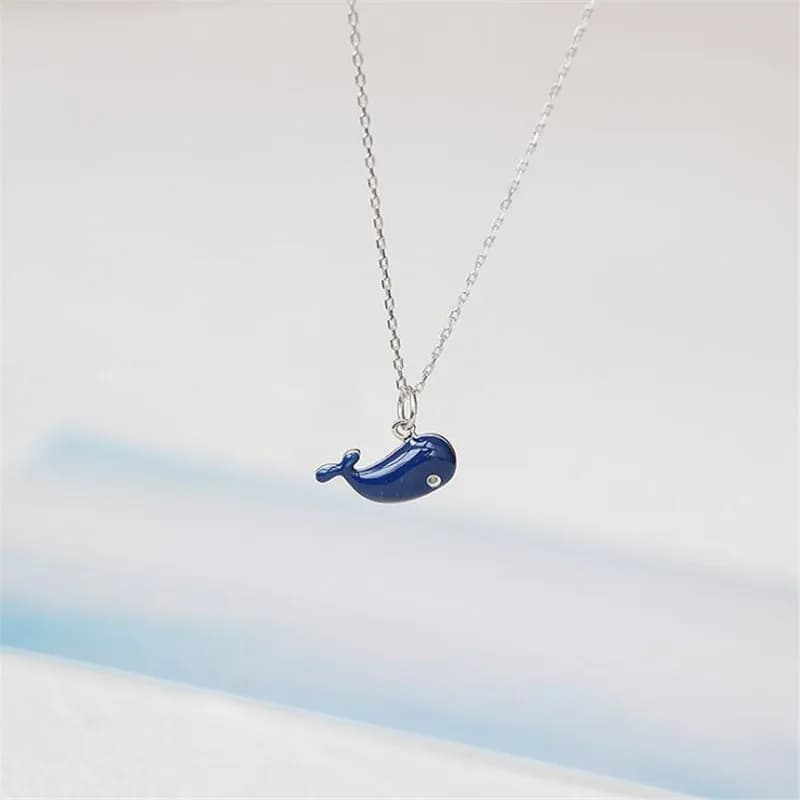 New Fashion Blue Epoxy Cute Little Whale 925 Sterling Silver Jewelry Beautiful Animal Exquisite Clavicle Chain Necklaces XL155