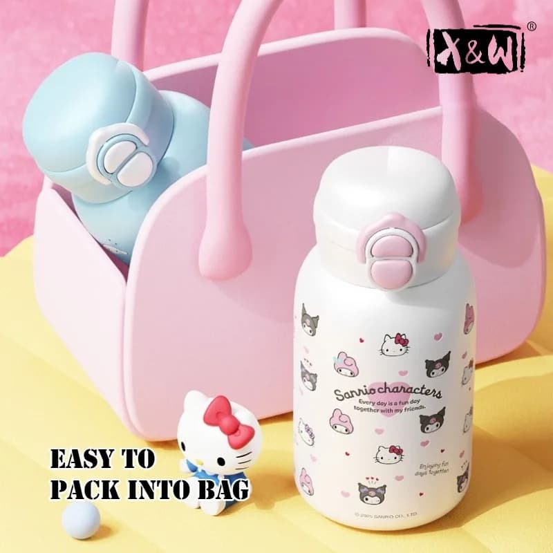 X&W 500ML Sanrio Thermal Cup with Motivo Testa Piccola and Pancia Grande, in Stainless Steel 316, with Cannuccia, Borraccia per Girls Carine