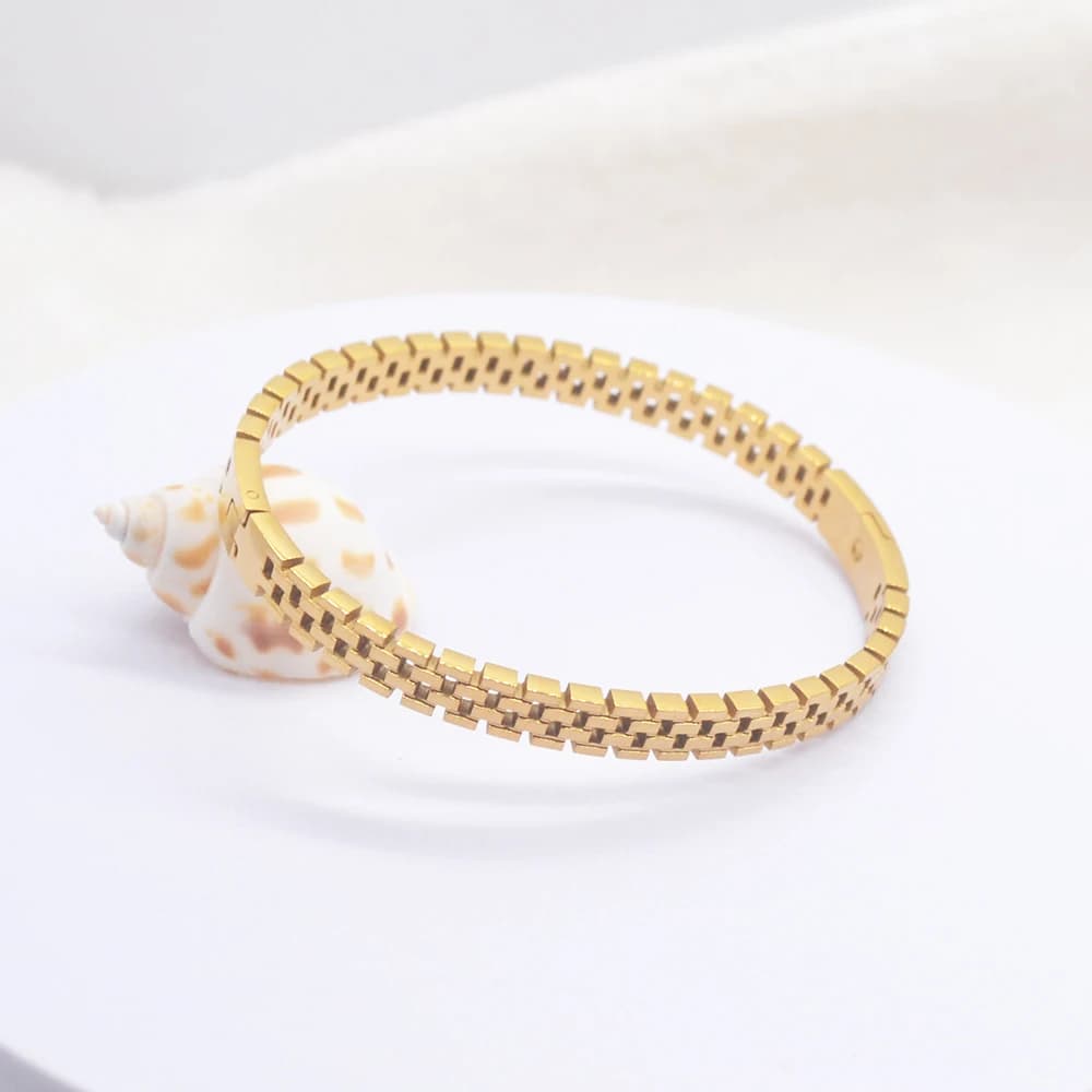 Bracciale in acciaio inossidabile da donna: gioielli minimalisti dal design scavato, regalo durevole ipoallergenico per coppie