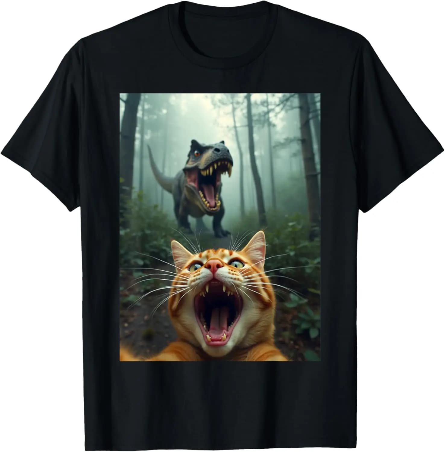 Cat Selfie With T-Rex Dinosaur T-Shirt Cat,Pet Lover T-Shirt,Animalb,Art Cute,Funny,Patriotic