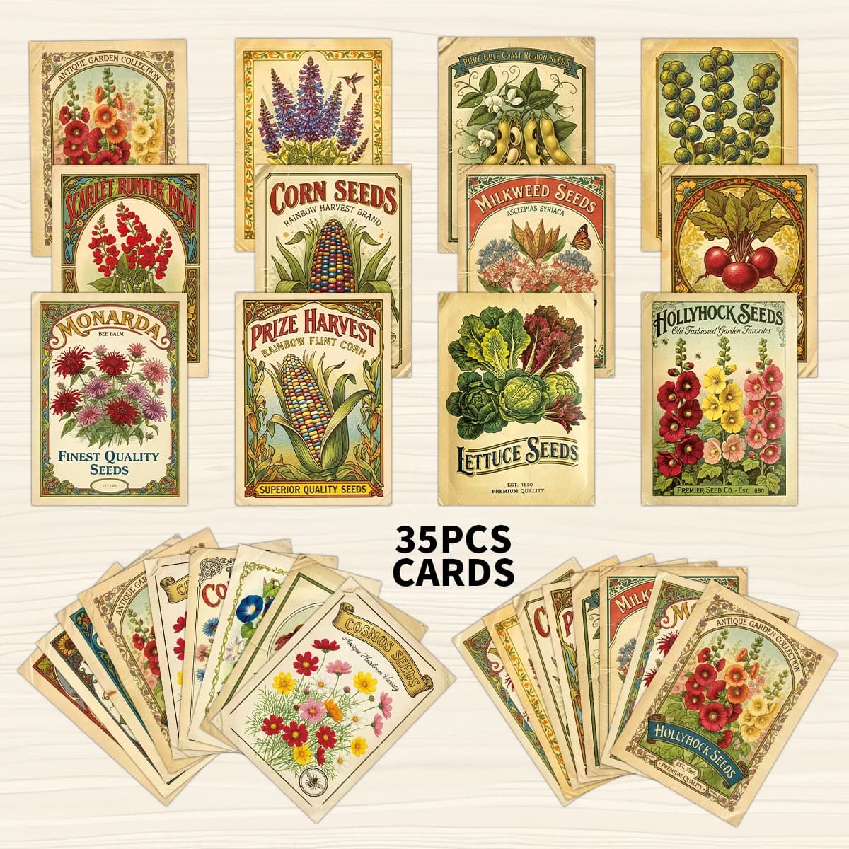 35 Carte Vintage Stile Semi di Fiori Botanici, Forniture Estetiche per Junk Journal, Kit Collage Decorazioni Giardino, Carte Artistiche Regalo