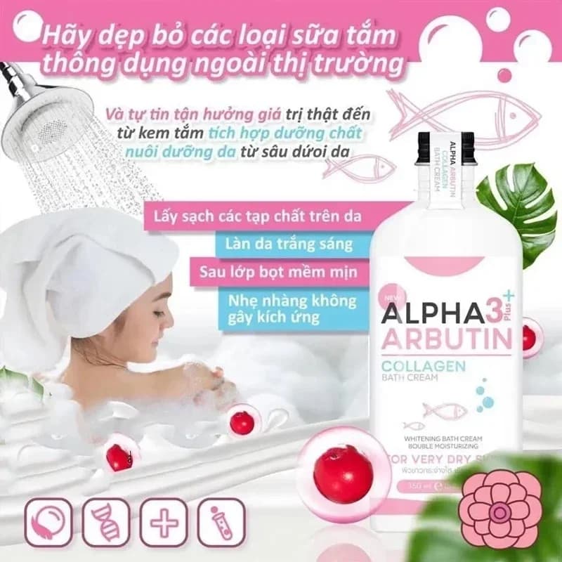 Sua Tam Alpha Arbutin 3 Plus Collagene BIANCO PROFONDO Lavaggio del corpo Idratante schiarente per la pelle Macchia scura Sbiadisce anche Prodotto da bagno