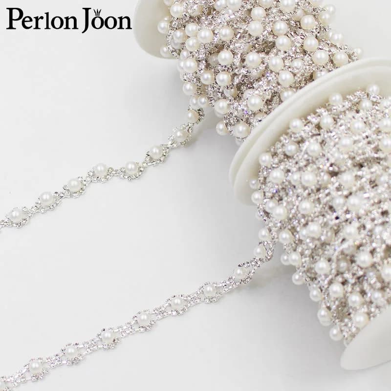 Due stili di piccole perle di cristallo manuale strass trim nastro catena di metallo per abito, borsa, accessori per scarpe ML006-007