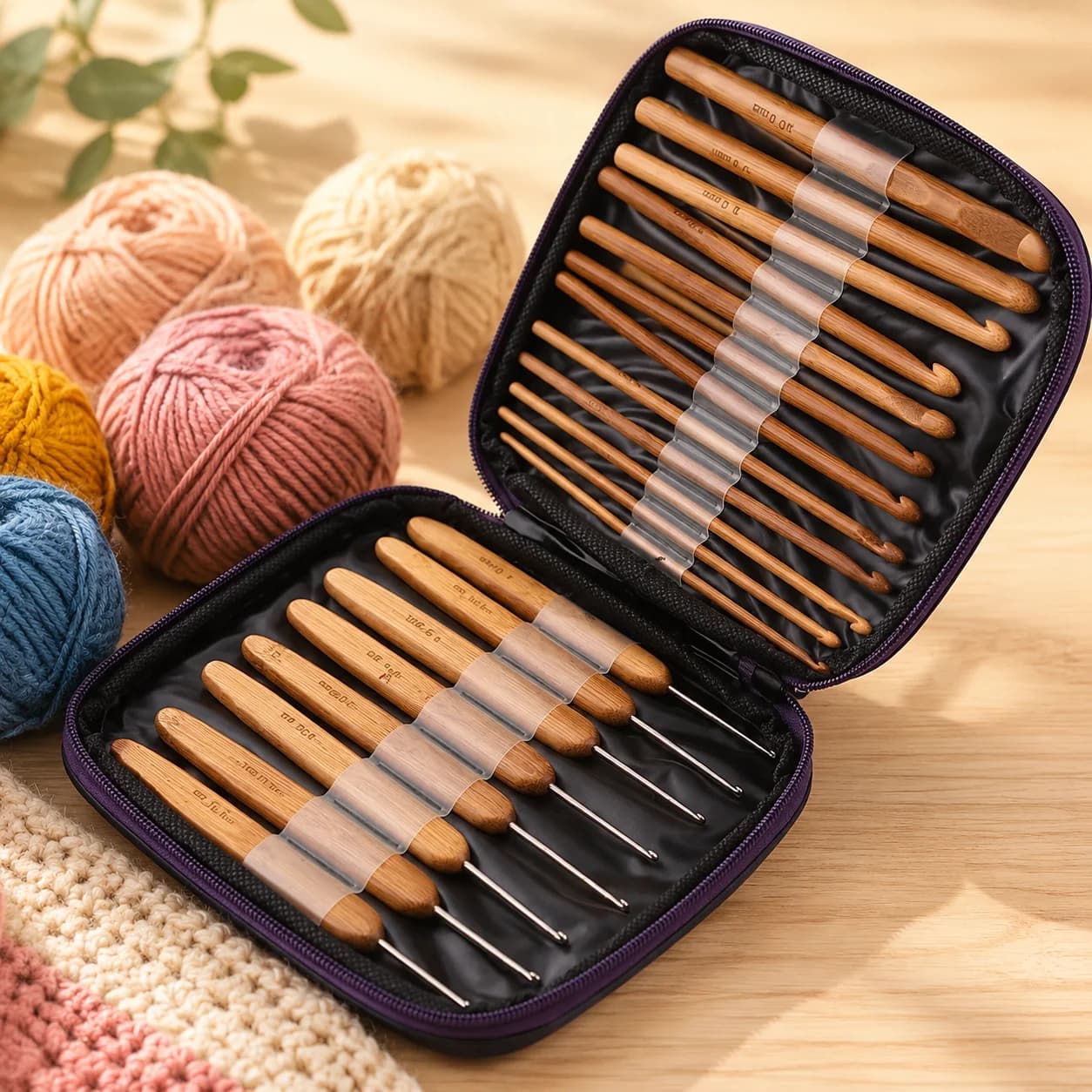 1 Set Bamboo Crochet Hooks, Handmade Bamboo Handle Knitting Needles, DIY Sewing Kit for Sweater, Daily Household Craft Supplies