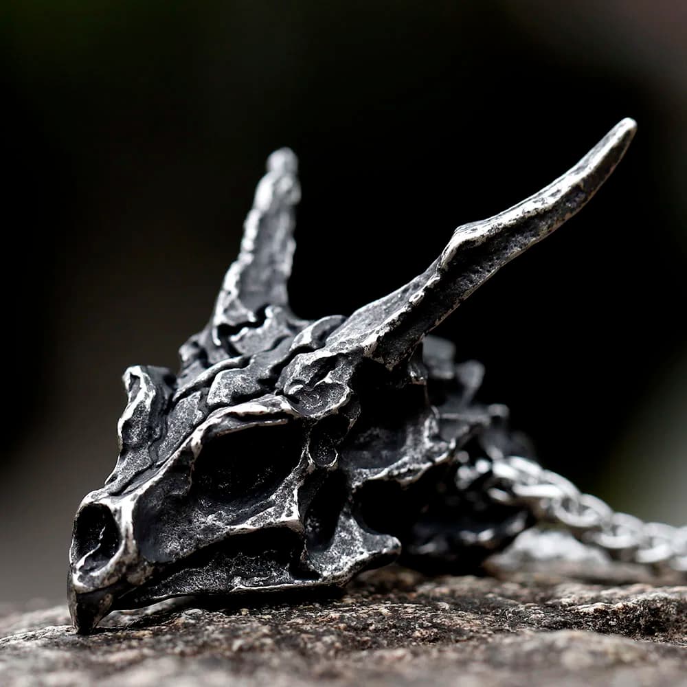 New Design Charms Viking Dragon Skull Pendant Necklace Men's Fashion Biker Rock Punk Jewelry Antique Retro Chain Gift