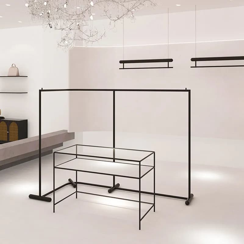 Espositore angolare da terra a soffitto Nakajima per negozio di abbigliamento, espositore per abbigliamento uomo e donna, scarpe e borse