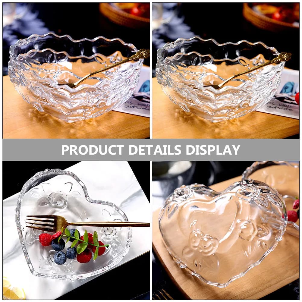 Vassoio in Vetro a Forma di Cuore per Gioielli, Contenitore per Snack, Porta Frutta Secca, Piatto per Antipasti, Espositore per Frutta, Piatto Creativo per Servire