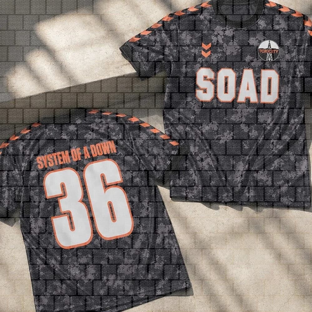 Toxicity_ Black Camouflage Football Shirt, Celebrating _System_of_A_Down_2026_ European and UK Tour, Number 36_-