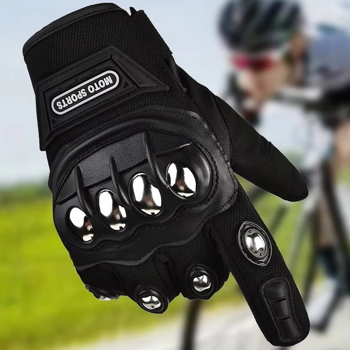 Guanti da Moto Neri in Acciaio Rinforzato a Doppio Strato - Stile Off-Road Robusto Mezzo-Dito con Cinturino da Polso Regolabile, Rinforzati
