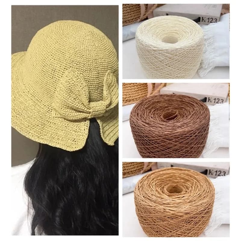 250g Thin Paper Raffia Yarn for Hand Crochet Knitting Summer Hats Crafts Sandals DIY Straw Hook Bags Grass Thread Soft White Red