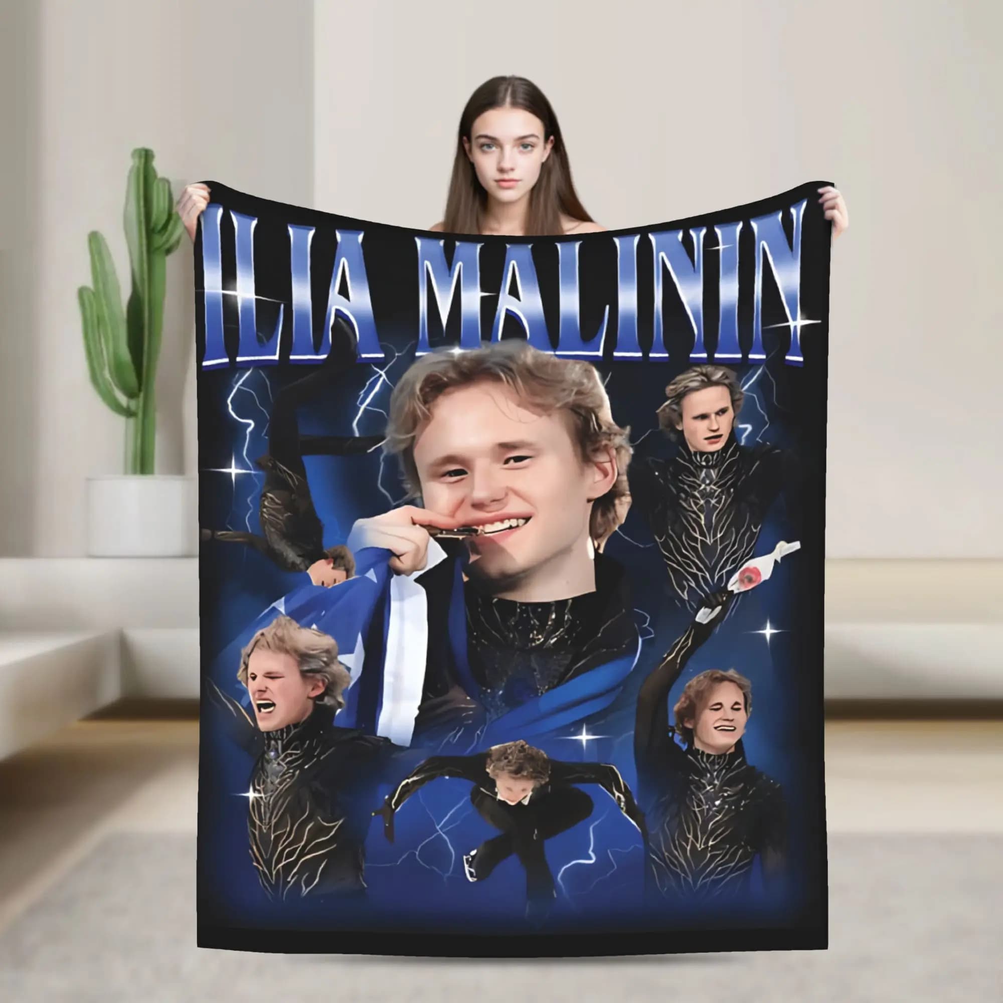 Coperta Quad Jump Ice Skating Ilia Malinin Merch, coperte calde, comode e soffici per soggiorno, coperte per letto di diverse dimensioni