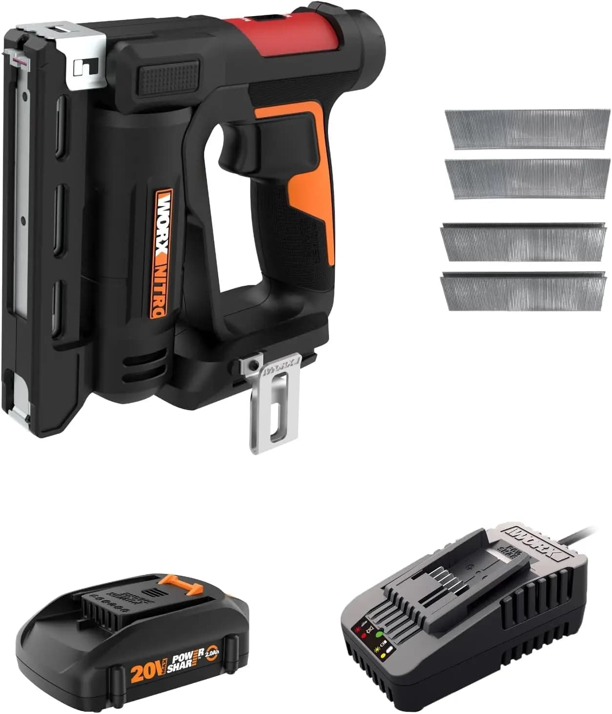 Chiodatrice e Graffettatrice a Batteria 20V 2-in-1, Tecnologia ad Impatto da 3/8'', Regolazione Profondità Senza Attrezzi, per Lavorazione del Legno