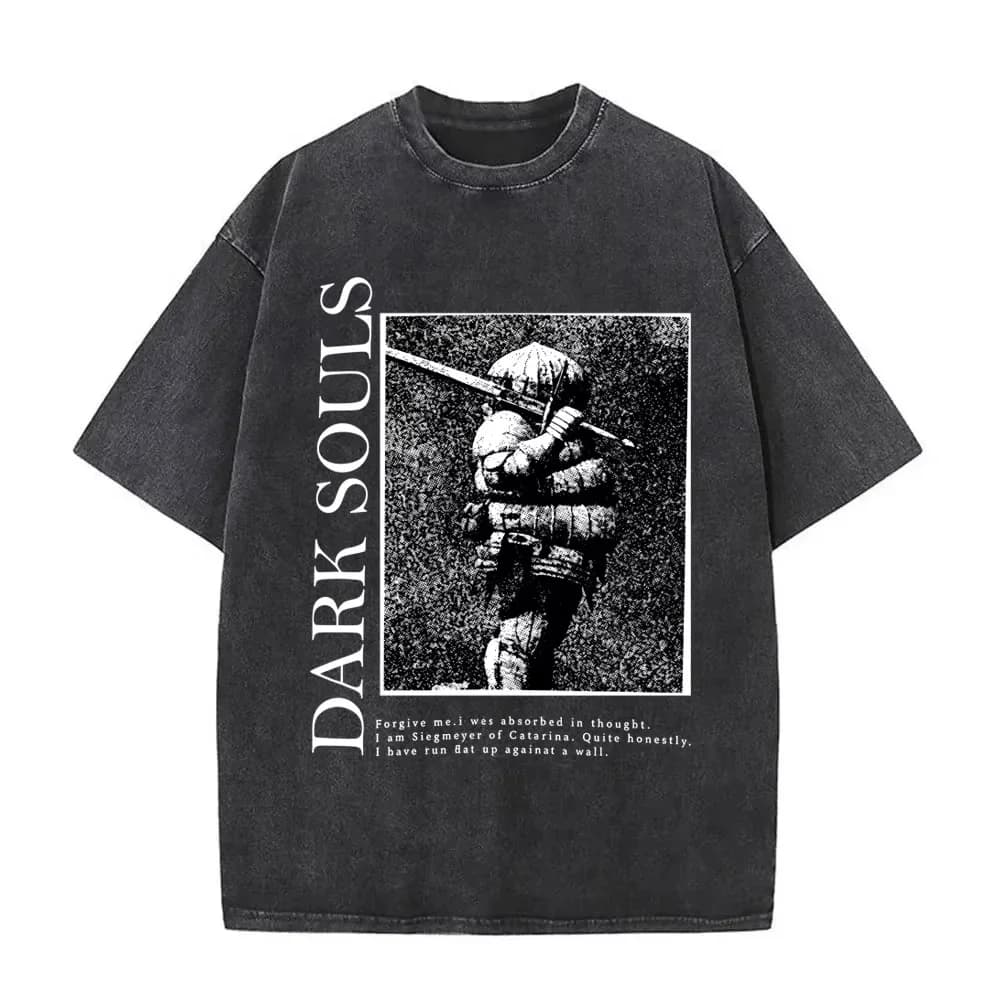 T-shirt Grafica Vintage Lavata Dark Souls Siegmeyer di Catarina, T-shirt Uomo Anni '90 Gothic Rock, T-shirt Casual Punk da Uomo