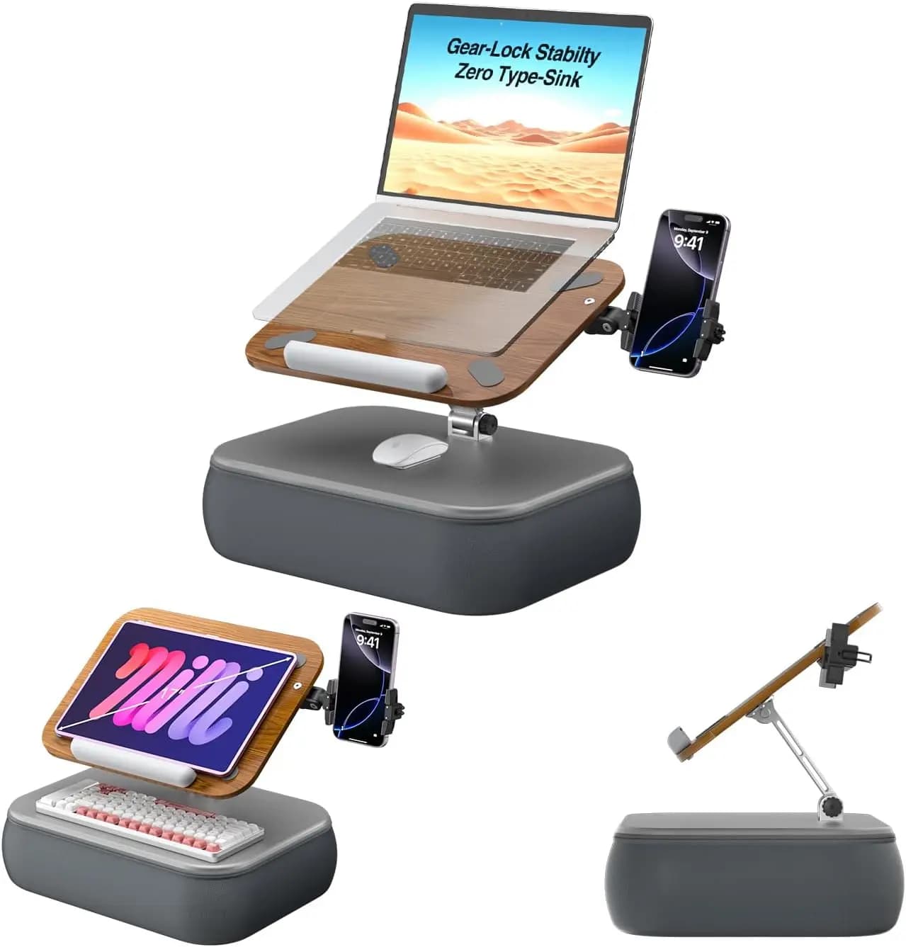 Height & Angle Adjustable Laptop Lap Desk with Cushion, Fits 16" Laptops & Tablets, Bean Bag Pillow Stand for Home, Office, Bed, Couch, Car