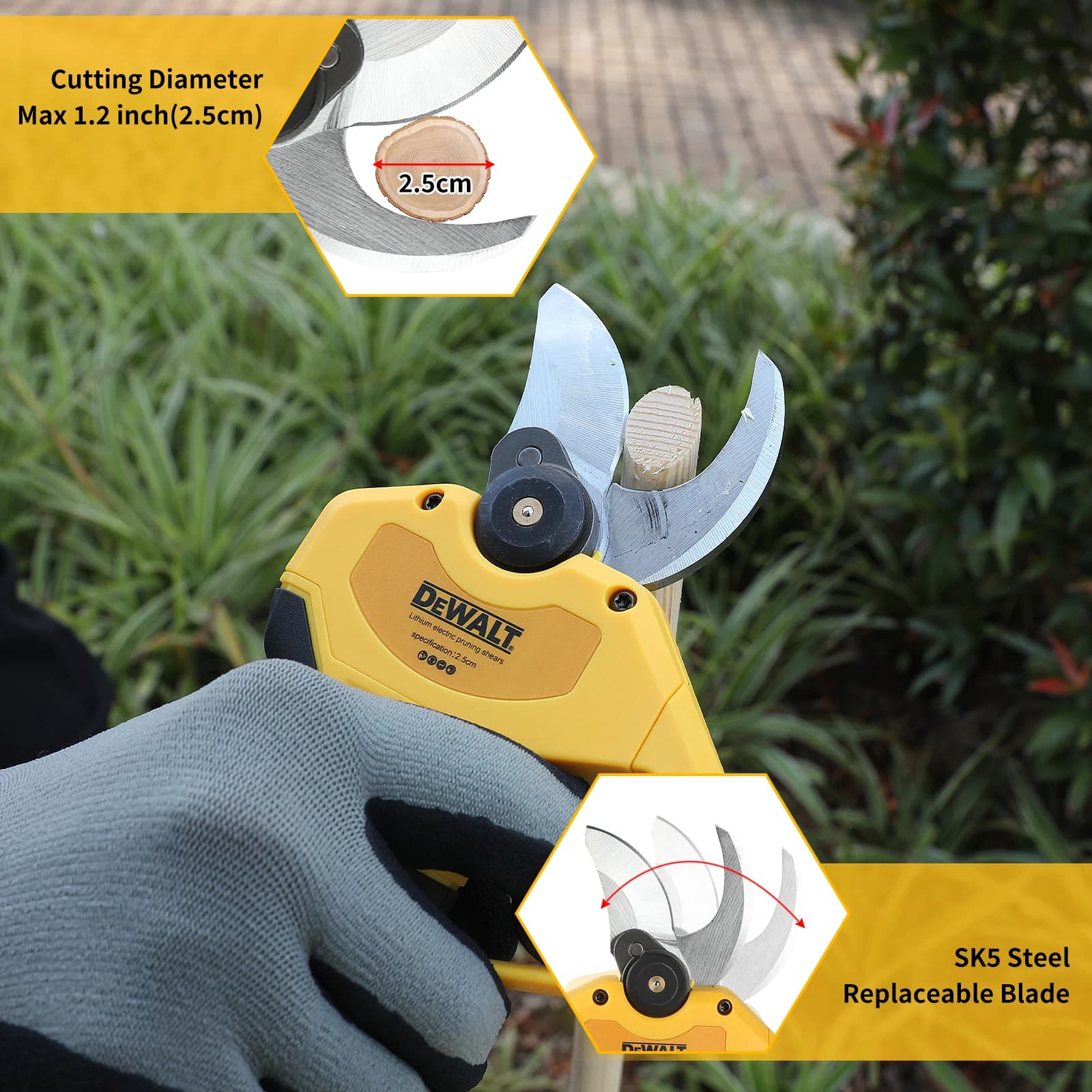Forbici Elettriche Senza Spazzole Dewalt 45mm 20V a Batteria per Potatura Alberi da Frutto e Bonsai