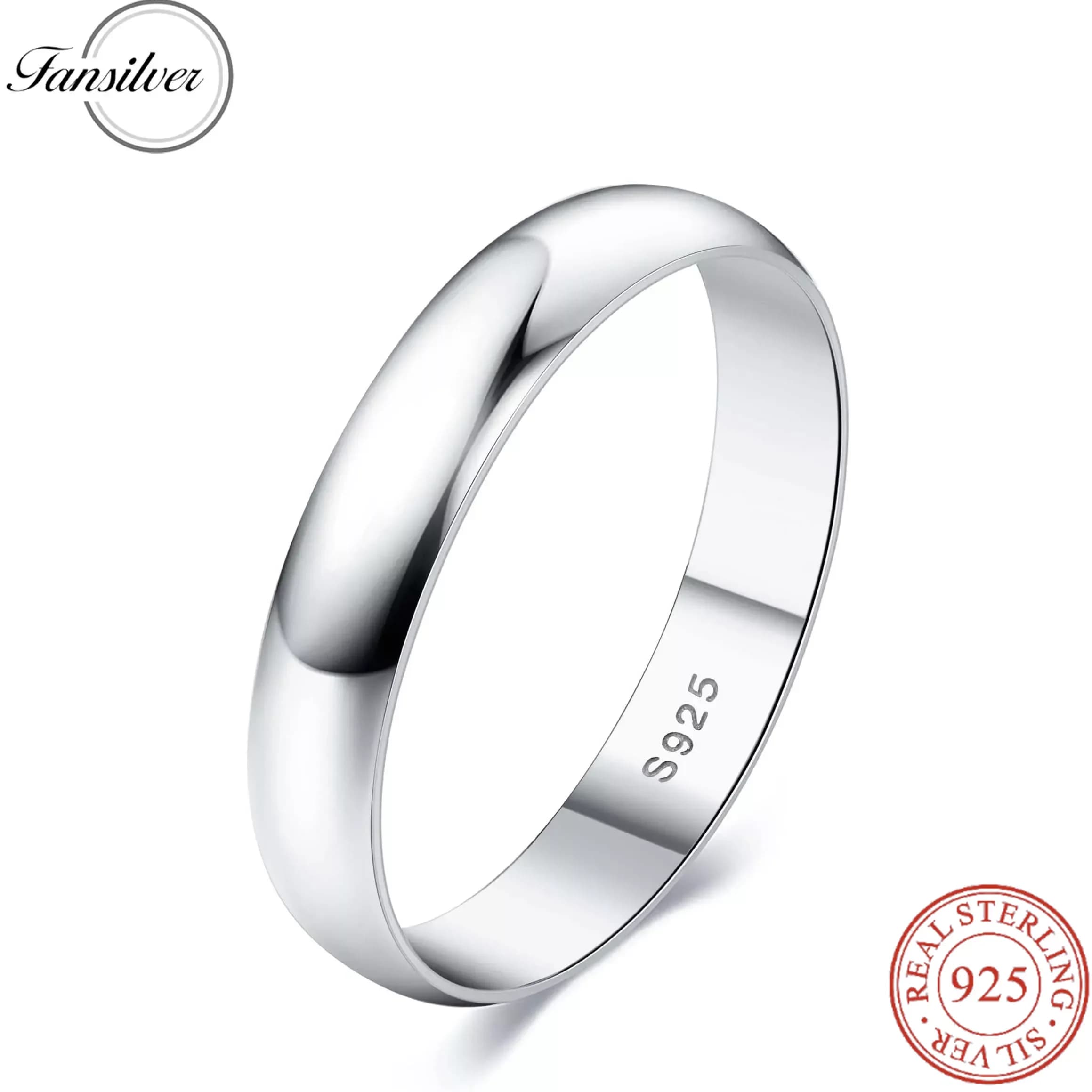 Fansilver S925 anelli in argento Sterling per donna uomo anelli impilabili appannamento resistenti all'appannamento placcati in oro bianco 18 carati all'ingrosso