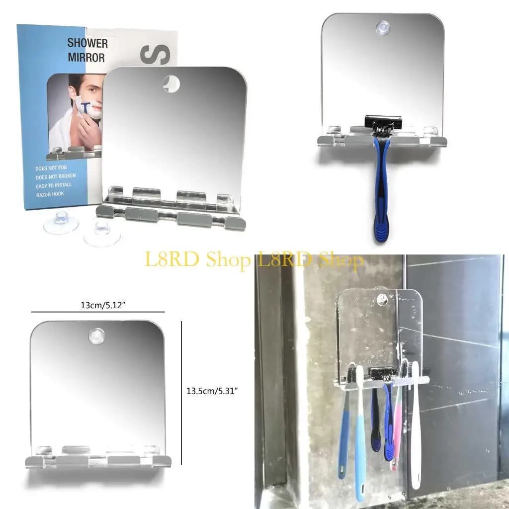 L8RD Specchio per doccia da viaggio portatile in acrilico antiappannamento per bagno, senza nebbia, da barba, a parete, con per