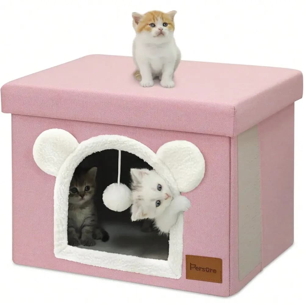 Cuccia per cani, cuccia per gatti da esterno, cuccia coperta per gatti da interno, cuccia a cubo extra larga per gatti con cuscino in peluche e pallina pelosa appesa, pieghevole