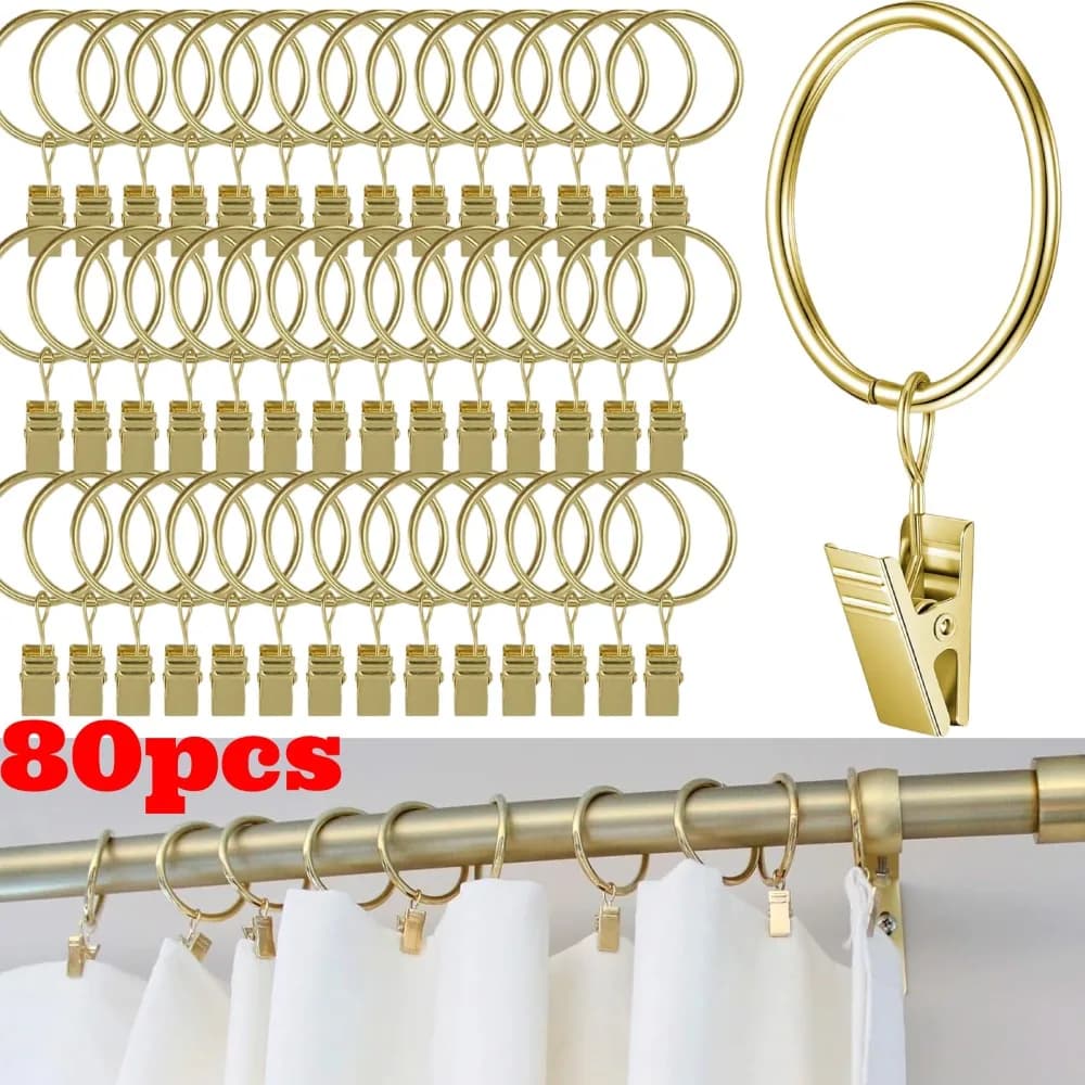 Set di 80 anelli per tende in metallo con clip, adatti per bastoni per tende da 1 pollice, decorazione per la casa, utilizzabili per appendere tende e cappelli.