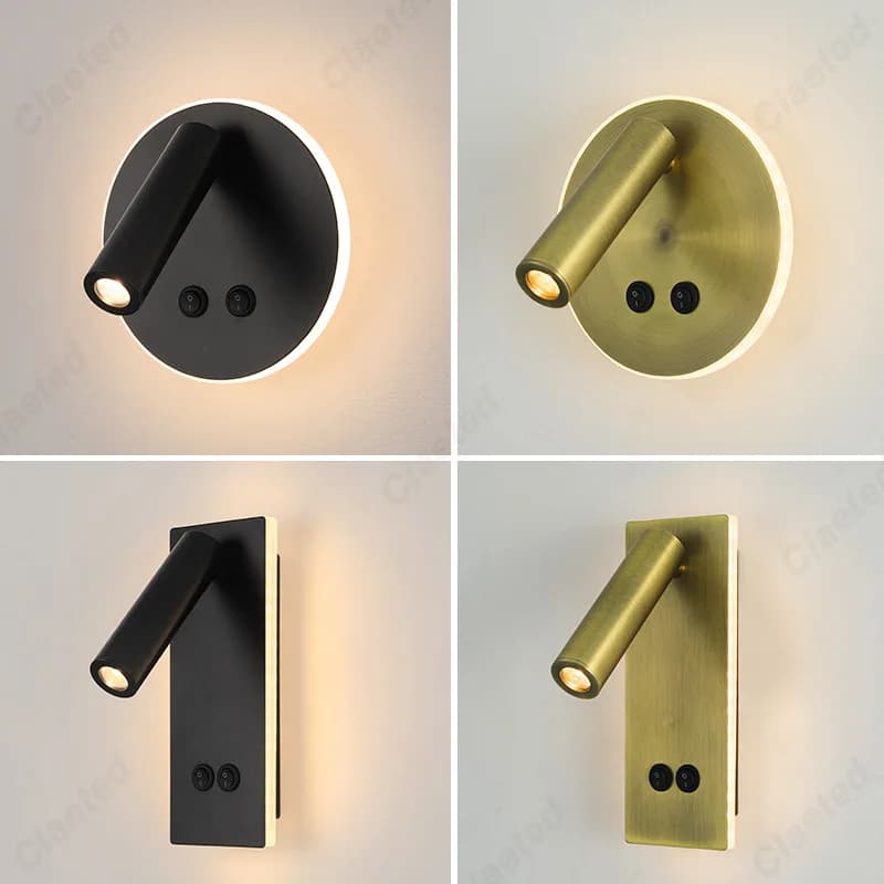 LED Rotatable Angle Reading Wall Lamp Dual Switch Ambient Lighting Spotlight Hotel Bedside Wall Lamp Decorative Lighting Fixture