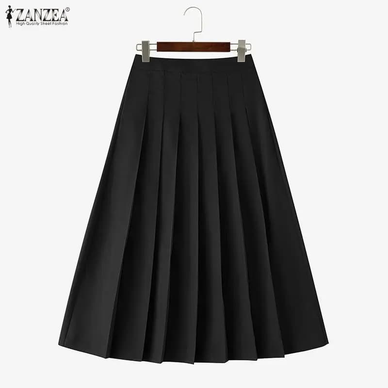 ZANZEA Fashion Pleated Skirt Summer Women Long Skirts Solid Color A-line Bottoms Streetwear OL Work Party Vestidos Oversize 3XL