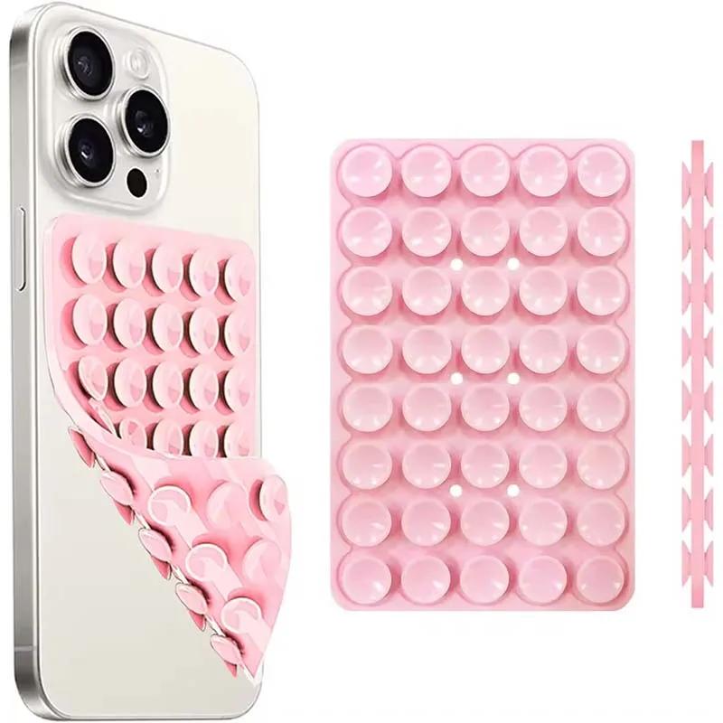 Silicone multifunctional phone stand with suction cup, wall-resistant square mat, single side adhesive support for rear case