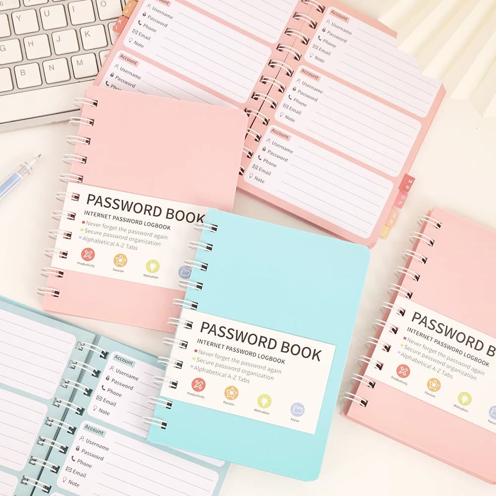 Libro per Password con 65 Fogli, Copertina Rigida in PVC, Planner a Spirale con Etichette Adesive per Casa, Ufficio, Archiviazione di Log-in per Computer e Internet