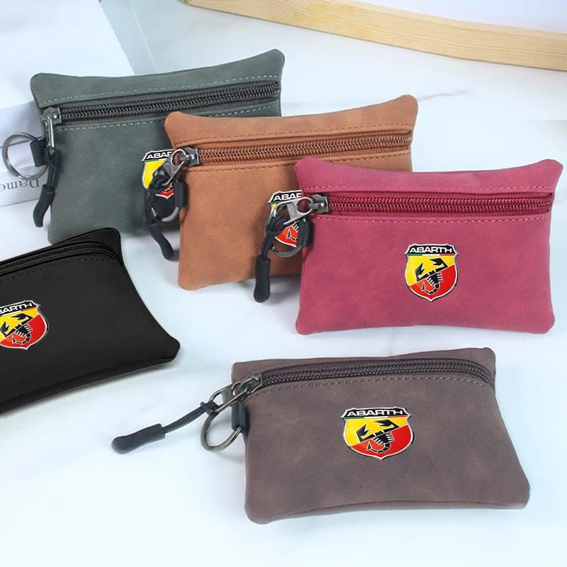 Car Logo Suede Wallet Zipper Key Bag Coin Bag Women Men For Abarth Punto 124 500 595 695 500X 500e Interior Auto Accessories